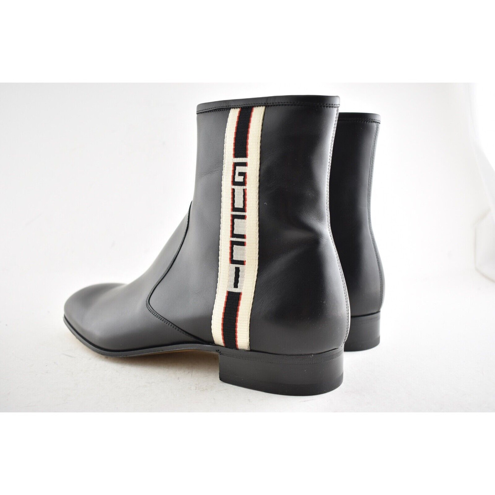Gucci Mens Bonny Black Leather White Red Web Logo Chelsea Zipper Boots G 8 9 - Picture 10 of 12